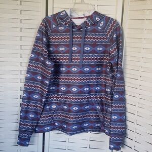 Ariat blue and burgundy pull over woman hoodie with front pockets size L